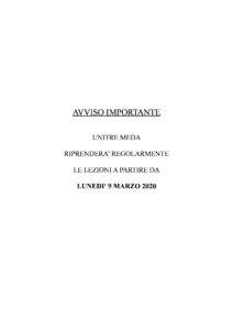 Ripresa Lezioni dal 9 marzo 2020